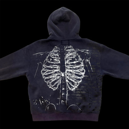 Blue acid wash zip-up hoodie