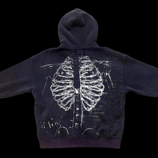 Blue acid wash zip-up hoodie