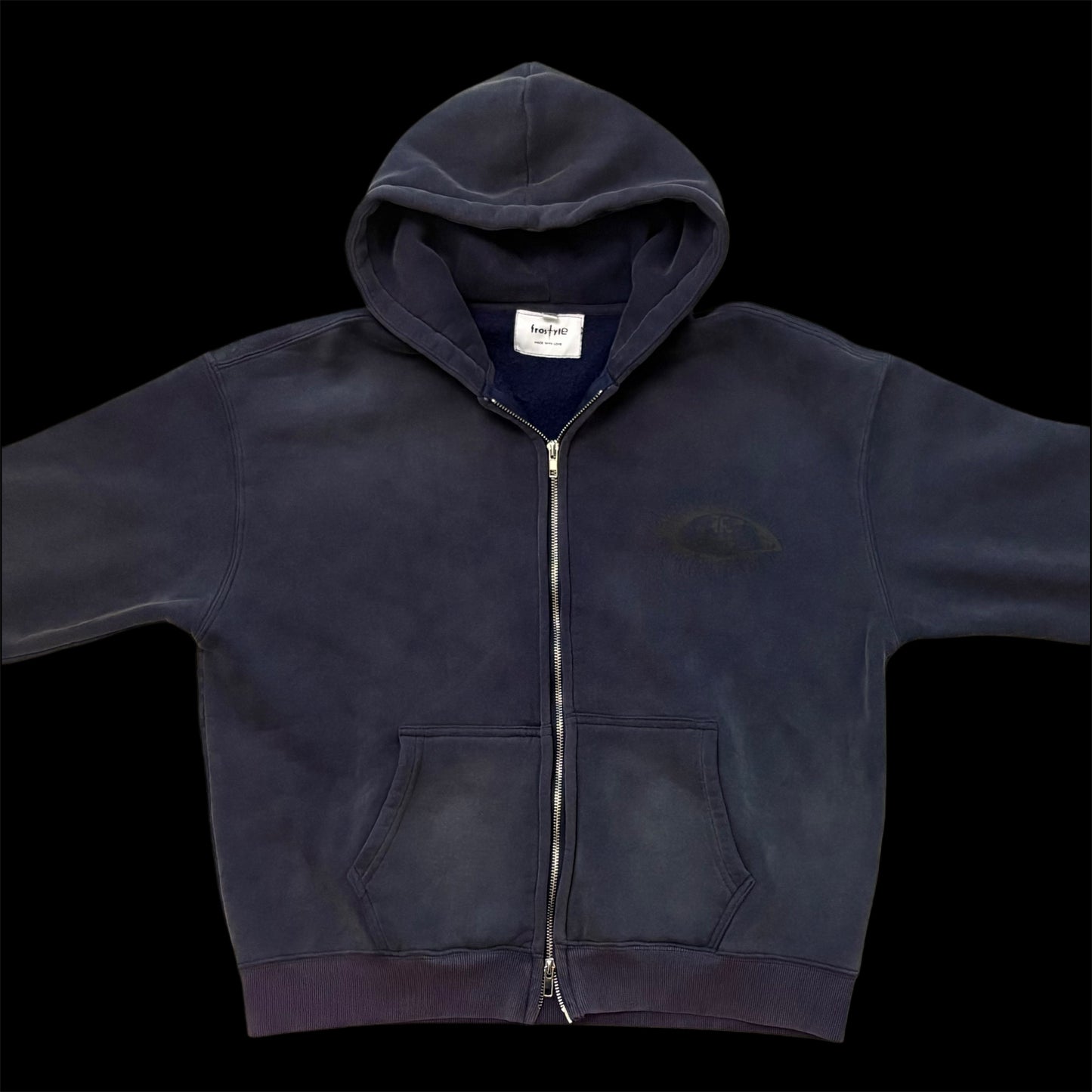Blue acid wash zip-up hoodie